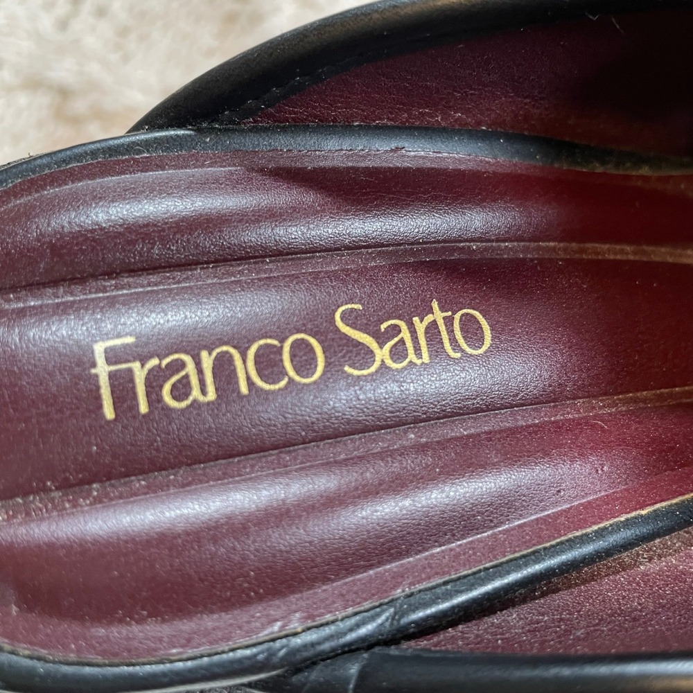 Franco Sarto Katra Black Platform Clog Mules Gold Chain Link Loafer‎ Heel 8M - Picture 6 of 9